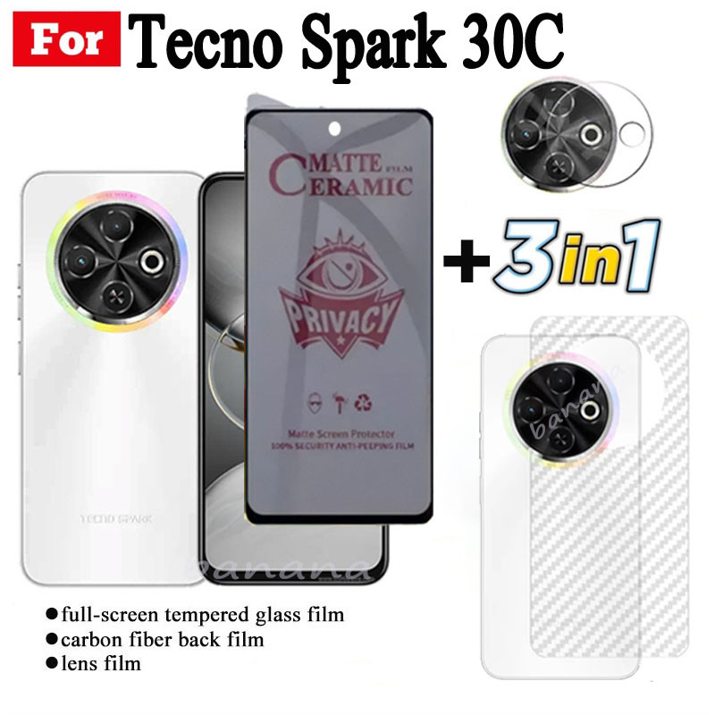 3 TRONG 1 Tecno Spark 30C Phim gốm chống gián điệp riêng tư cho Spark Go 1 Go 2024 Spark 20 Pro 20C Ống kính máy ảnh Kính bảo vệ màn hình và phim mặt sau