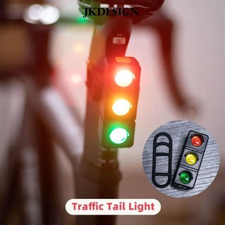 Đèn hậu xe đạp JKDESIGN, Đèn xe đạp leo núi nhấp nháy chống nước, Đèn giao thông 3 màu sáng tạo Đèn an toàn đầy màu sắc có thể sạc lại USB