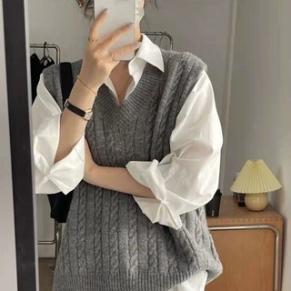 Áo len mẫu mới Áo Gilê Nữ Áo Gilê kiểu Tây cổ chữ V dệt kim cỡ lớn rộng rãi mặc ngoài áo không tay mặc ngoài cho nữ