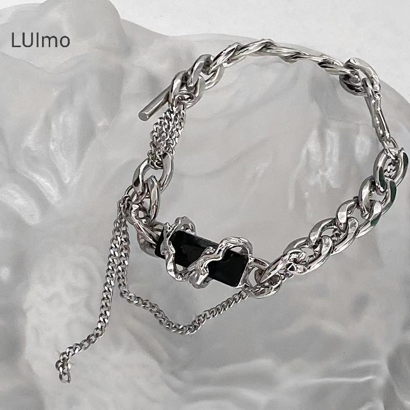 Luimo Retro Đen Zircon Ngôi Sao Vòng Tay Nữ Nam Quà Tặng Xu Hướng Dây Xích Kim Loại Unisex Goth Trang Sức Cặp Đôi Mới Phụ Kiện SBS