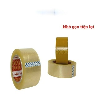 Cây 6 cuộn băng dính trong đục 1.7kg lõi mỏng, loại nhỏ dễ cầm tay.