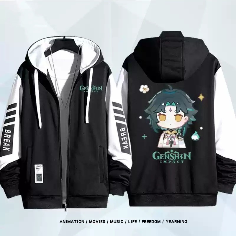 Squ3 Genshin Impact Wanderer Balladeer Xiao Zhongli Kaedehara Kazuha áo khoác dây kéo Áo khoác cardigan áo len Cosplay