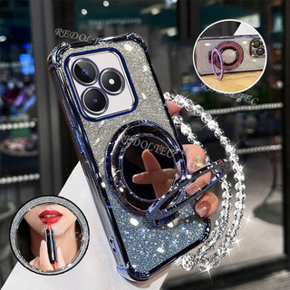 Ốp lưng Realme C53 C51 Note 50 Vỏ lấp lánh Gradient mới có gương trang điểm Giá đỡ từ tính Bảo vệ ống kính có giá đỡ dây buộc Vỏ điện thoại chống sốc
