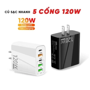 Cốc Sạc Nhanh Travel Charger Củ Sạc Nhanh 120W 5 cổng GaN Sạc nhanh 5 in 1 Fast Charger Set ( 3 USB + 2 Type C)