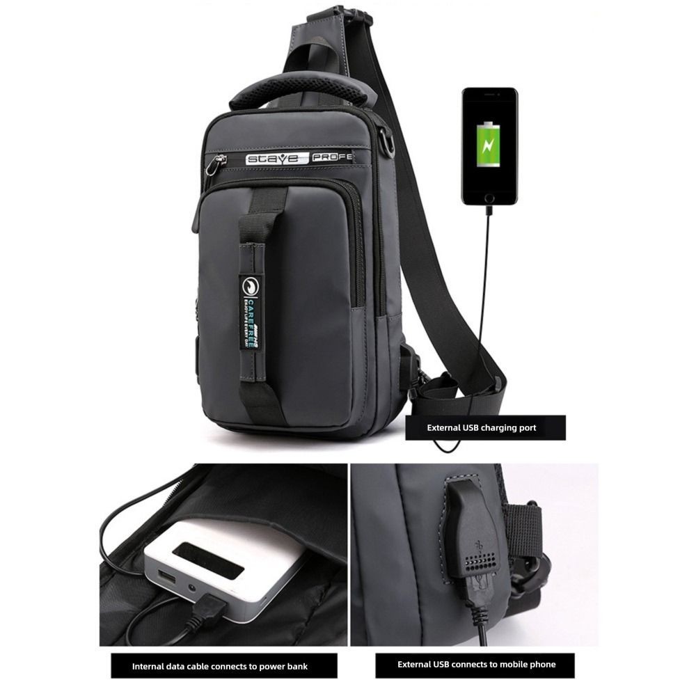 Ba lô đeo vai HOBBYIN, Túi đeo chéo sạc USB chống nước, Túi đựng túi đeo ngực chống trộm có dây kéo dành cho nam