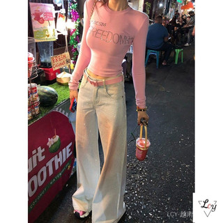 Quần jeans ống rộng bigsize phong cách vintage Mỹ màu hồng macaron ống thẳng xuân hè 2026