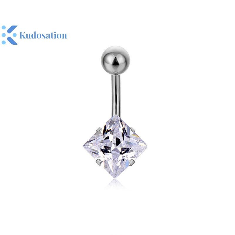 Kudosation Pha Lê Zircon Cơ Thể Trang Sức Bụng Nút Nhẫn Thép Không Gỉ Ngôi Sao Tròn Vuông Trong Suốt Zircon Cổ Điển Rốn Bụng Nút Nhẫn Piercings Trang Sức