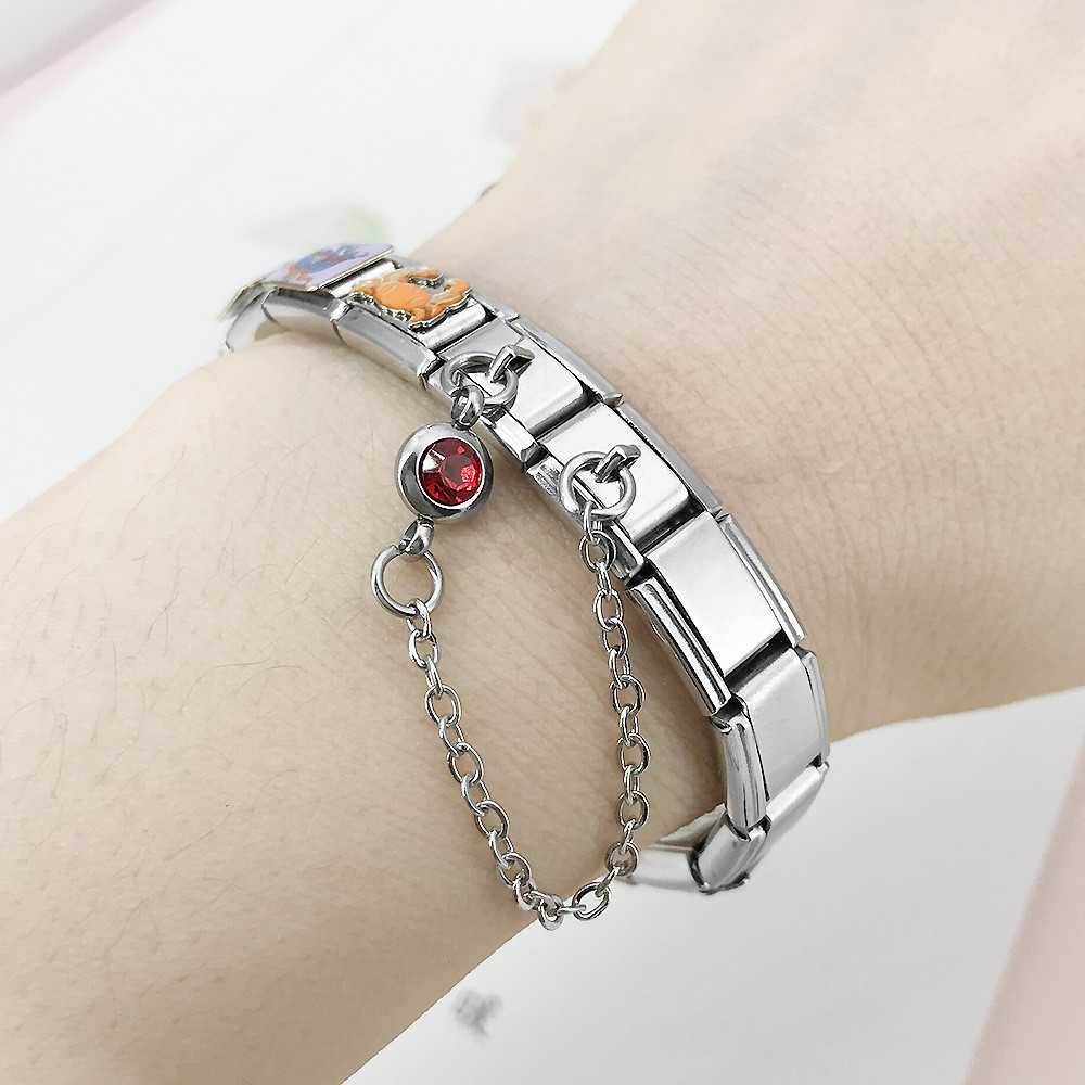 12 tháng Birthstone Ý Vòng tay mô-đun Sáng tạo DIY căng khâu dây thép titan