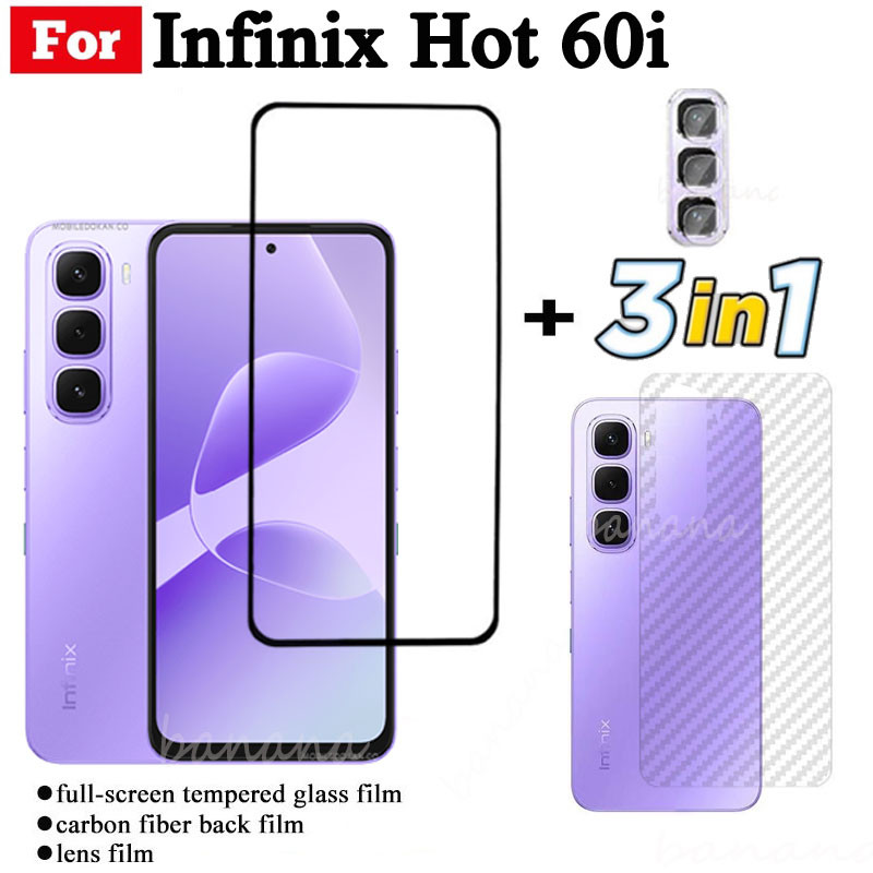Kính cường lực 3 TRONG 1 Infinix Hot 60i cho Infinix Hot 60 Pro Hot 50i 50 Pro Smart 10 9 HD Smart 10 Plus X6725 X6531 Kính bảo vệ màn hình toàn diện + Phim ống kính máy ảnh + Phim mặt sau