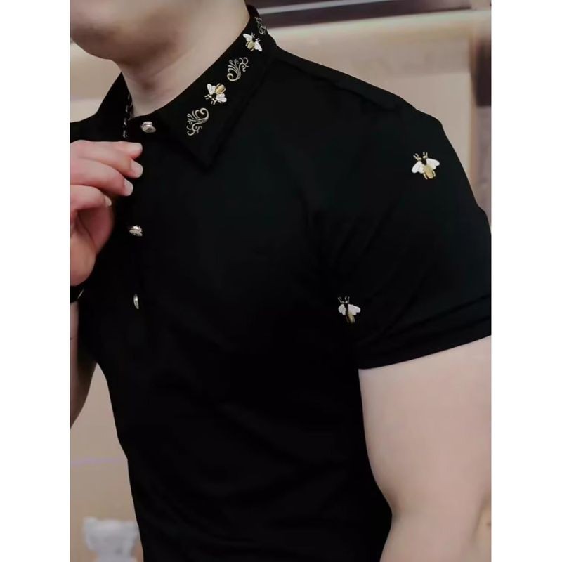 Áo sơ mi Polo nam mùa hè, đính và thêu, phong cách công sở