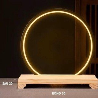 [Giá rẻ] Kệ đèn led tròn đế kim loại - đế gỗ hào quang trang trí chỉnh được 3 màu