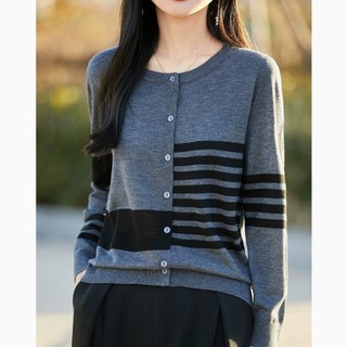 Áo Cardigan Sọc Tay Dài Cổ Tròn Cho Nữ, Phù Hợp Đi Làm, Thiết Kế Mỏng