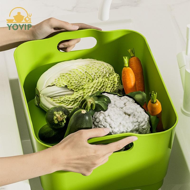 YOVIP Hộ Gia Đình Đơn Giản Di Động Trọn Bộ Giỏ Rửa Rau Nhà Bếp Giỏ Thoát Nước Dày Di Động Bồn Rửa Rau Giỏ Giặt VN