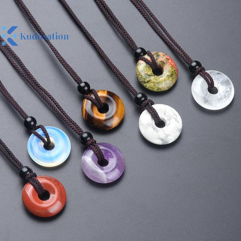 Kudosation Pha Lê Mã Não Đá Hòa Bình Khóa Vòng Cổ Hạt dẻ Dệt Mặt Dây Chuyền Nam Nữ Trang Sức Quà Tặng Nhỏ