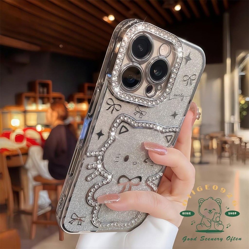 Ốp điện thoại hình mèo mạ kim cương lấp lánh iphone16 Pro Max 15 14 13 12 11 cho vỏ iPhone Vỏ mềm silicon TPU chống sốc