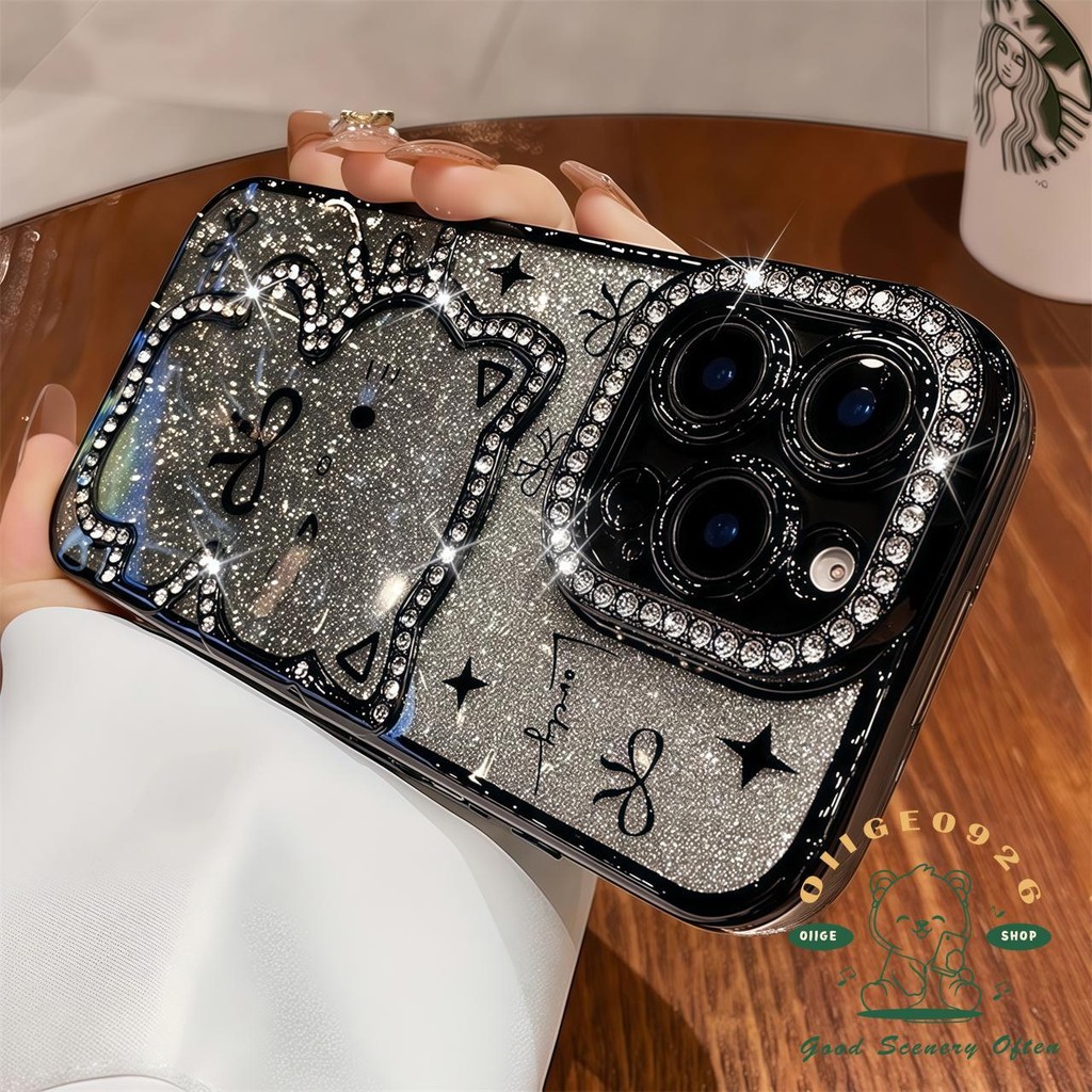 Ốp điện thoại hình mèo mạ kim cương lấp lánh iphone16 Pro Max 15 14 13 12 11 cho vỏ iPhone Vỏ mềm silicon TPU chống sốc
