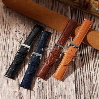 Dây đồng hồ da bò mềm 12–24mm cho nam nữ, màu nâu/đen/xanh, da thật, họa tiết cá sấu tre