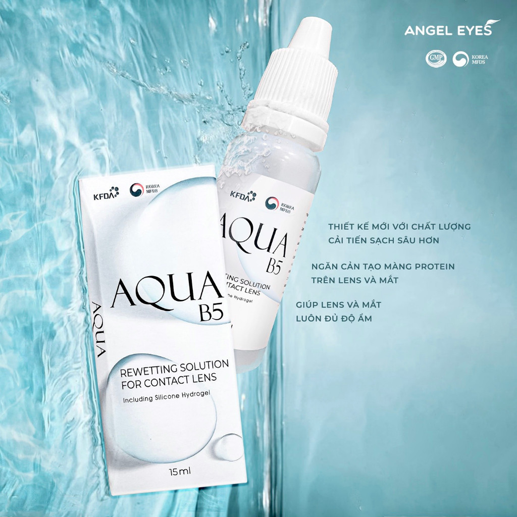 [HÀNG MỚI VỀ] Nước nhỏ mắt lens Aqua B5 cao cấp cho mắt nhạy cảm Angel Eyes phân phối (Nước nhỏ mắt kính áp tròng)