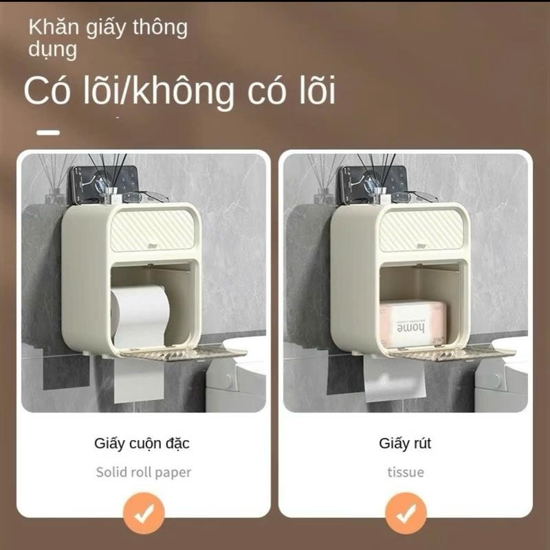 Hộp Đựng giấy vệ sinh dán tường 2 trong 1, Đa năng chống thấm nước treo nhà tắm ABS+PP cao cấp ( kèm miếng dán )  BB-508
