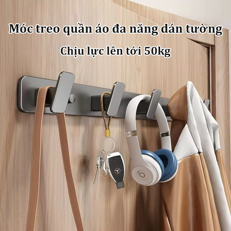 Móc treo quần áo đa năng dán tường, chất liệu nhôm hàng không chống gỉ, Chịu lực lên tới 50kg,tặng kèm keo dán và ốc vit