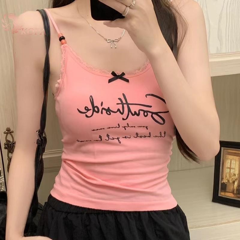 KOPA CamisoleSlim Gợi Cảm In Chữ, Ren Chắp Vá Không Tay Có Miếng Lót Ngực - VN