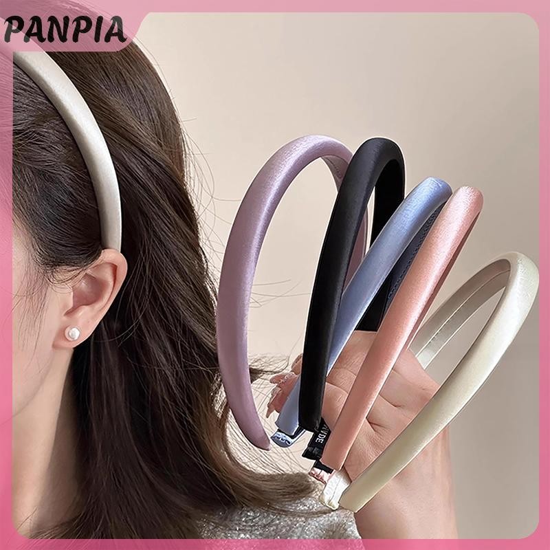 PANPIA-Vintage Màu Kem Băng Đô Quấn Tóc Lụa Satin Mũ Đội Đầu Cho Nữ Bé Gái Thời Trang Tóc Vòng Đầu Phụ Kiện Tóc
