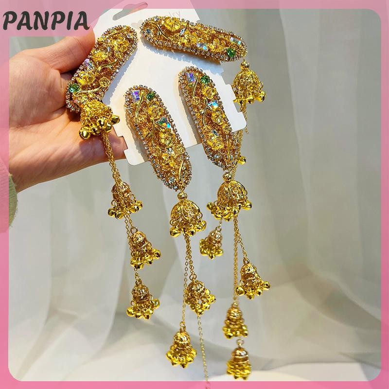 PANPIA-Long Xích Tua Rua Kẹp Tóc Cho Nữ Hoa Chuông Hình Kẹp Tóc Cô Dâu Cưới Dân Tộc Tóc Trang Sức