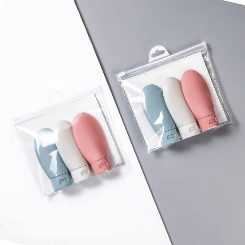 Set Silicon Chai Chiết Dầu Gội, Sữa Tắm, Mỹ Phẩm Mini Kèm Túi Zip, Tiện Lợi Du Lịch