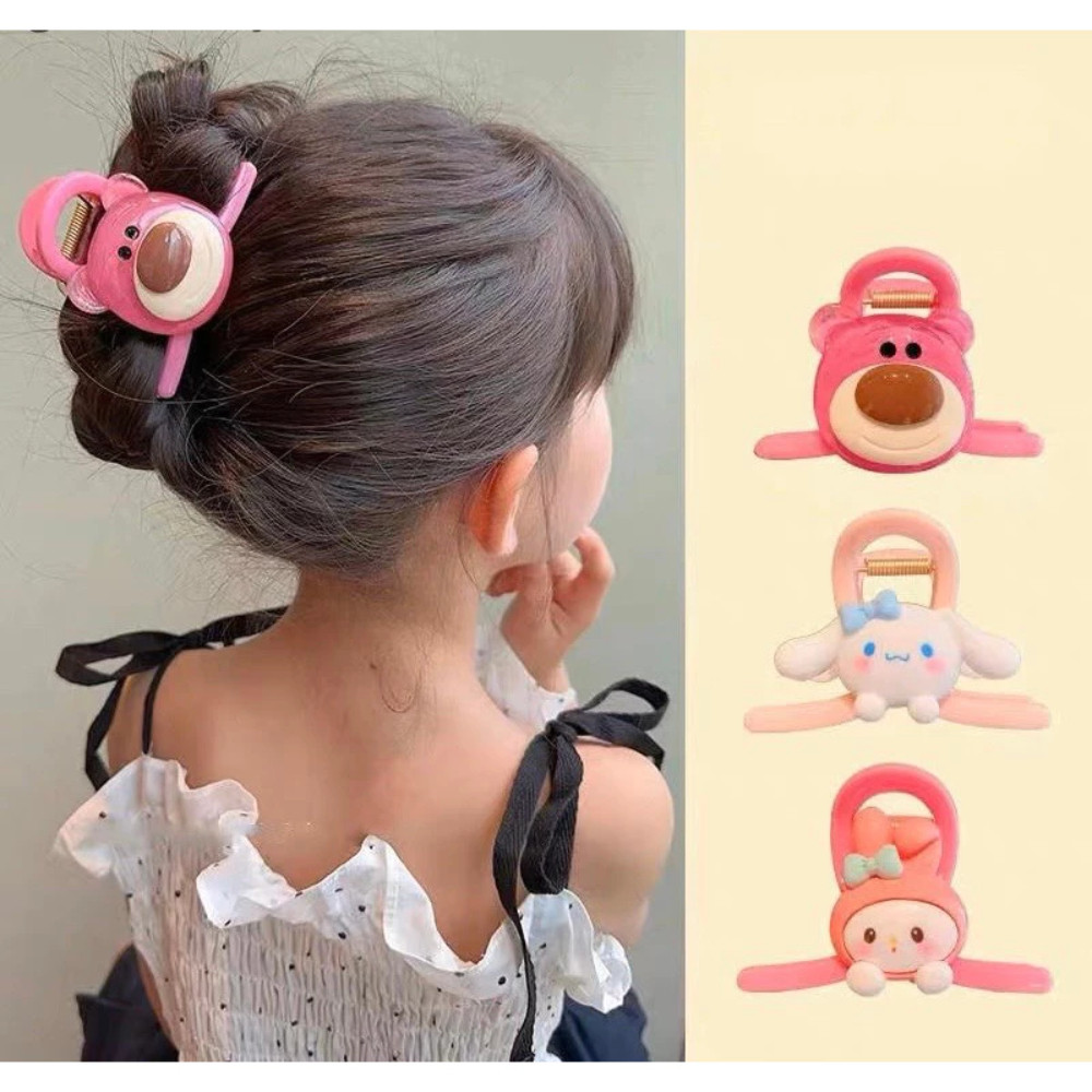 Set 4 Kẹp Tóc Càng Cua Hình Gấu Dâu Siêu Cute Cho Bé Gái - Kẹp tóc Trẻ Em Hoạt Hình Dễ Thương Loopy Grabing DT008
