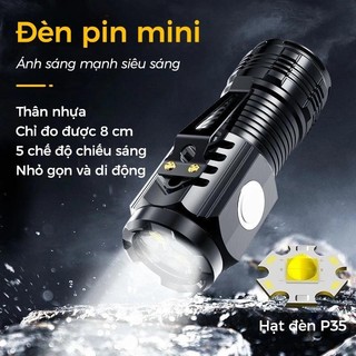 Đèn Pin Sạc Chống Thấm Nước Type-C Sạc USB 3 Chế Độ Độ Độ Sáng Mạnh Từ Tính Nặng Mini Cắm Trại Đèn LED