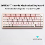 MỚI!!! Bàn Phím Cơ QMK65 Ba Chế Độ Trao Đổi Nóng Dễ Thương Màu Hồng Bluetooth / 2.4G RGB Bộ Bàn Phím Cơ Ánh Sáng Màu — ảnh 1