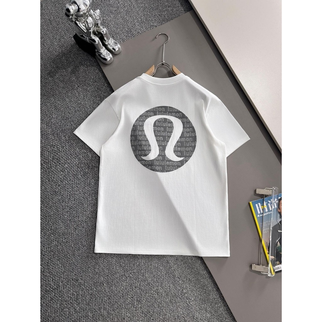 Áo thun ngắn tay mùa hè mới của Lululemon làm bằng cotton nguyên chất in logo chữ, thương hiệu thời trang mùa hè dành cho nam và nữ