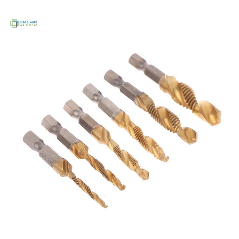 [Dream] M3 M4 M5 M6 M8 M10 Dụng cụ cầm tay Chuôi lục giác Mạ titan HSS Vít Thread Metric Tap Drill Bits Vít Machinepound Tap mới