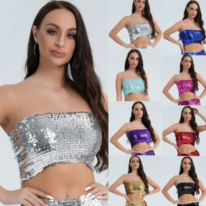 Treeling Long Lanh Ống Áo Co Giãn quây Bandeau Áo Đảng Clubwear Sequins Crop