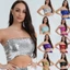 Treeling Long Lanh Ống Áo Co Giãn quây Bandeau Áo Đảng Clubwear Sequins Crop