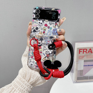 Ốp Điện Thoại Gấp Cho Samsung Galaxy Z Flip6 Flip5 Flip4 Flip3 Full Màn Hình Mickey Tay Dây Cứng tpu Vỏ Điện Thoại