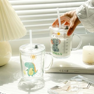 Cốc Chia Vạch Thuỷ Tinh Cốc Pha Sữa Cho Bé Có Ống Hút Silicon Dùng Cho Bé Tập Uống 400ml SUNND