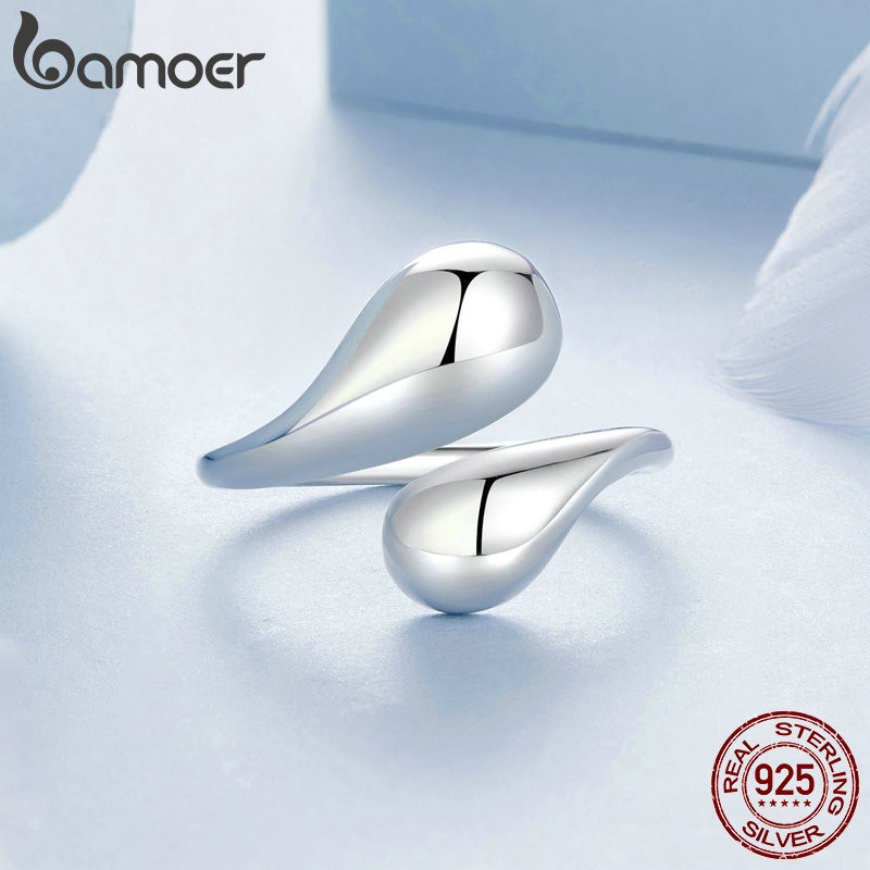 Bamoer 925 Sterling Sliver Ring Có Thể Điều Chỉnh Giọt Nước Trang Sức Thời Trang Quà Tặng Cho Nữ
