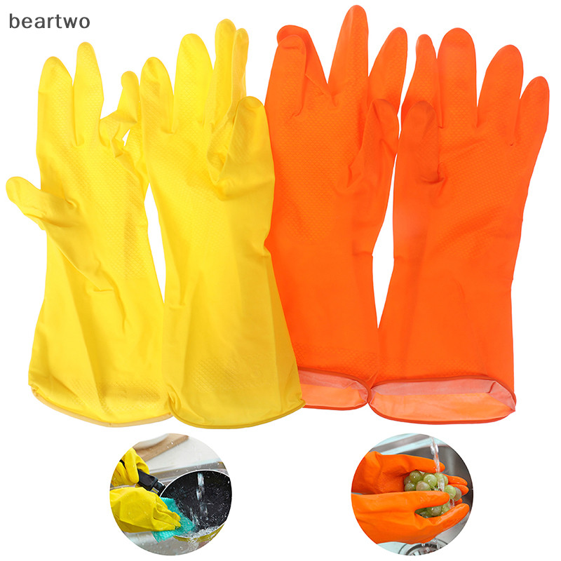 < Beartwo > Găng tay rửa bát nhà bếp Vệ sinh nhà cửa Găng tay giặt cao su chống thấm nước Dài Đẹp
