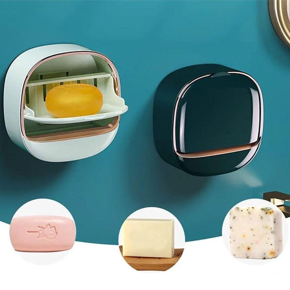 Hộp đựng xà phòng WOODNEST, Không đục lỗ kèm hộp thoát nước Đĩa xà phòng, Phụ kiện phòng tắm chống nước lật treo tường