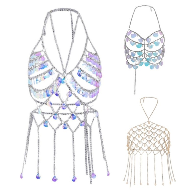 Vic Rỗng Ra Lấp Lánh Kim Sa Lấp Lánh Cơ Thể Dây Xích Tua Rua Ngực Dây Crop Top Trang Sức Cơ Thể Cho Nữ Beachw