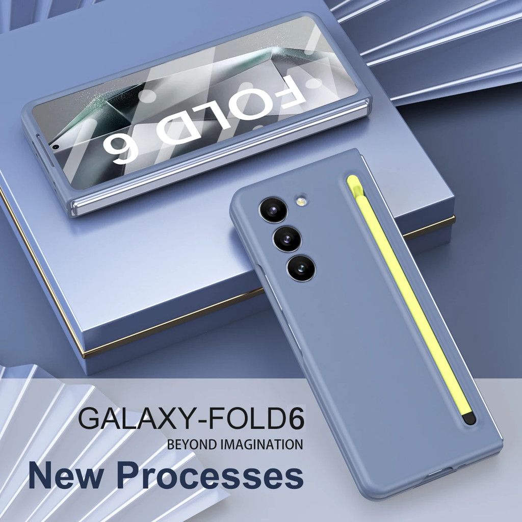 Ốp điện thoại PC cứng mờ thời trang cho Samsung Galaxy Z Fold 7 6 5 4 3 2 với khe cắm bút màn hình kính