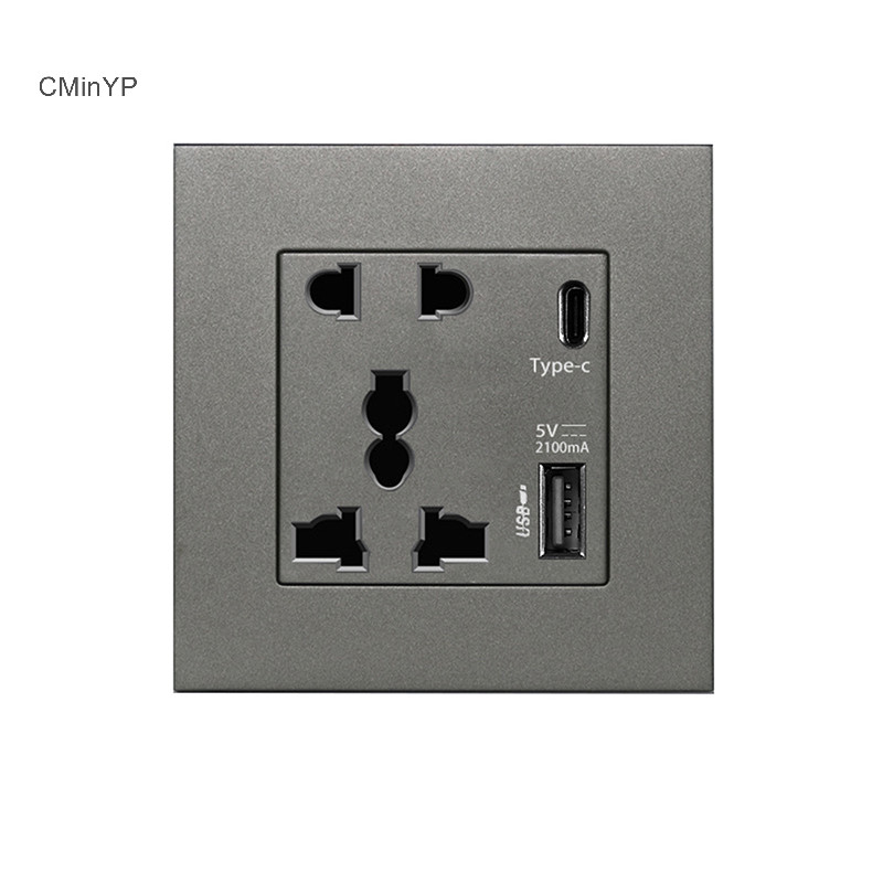 Cminyp Power 2100MA Ổ cắm USB Bảng điều khiển thủy tinh pha lê 13A UK Wall Type C Ổ cắm giao diện Glory