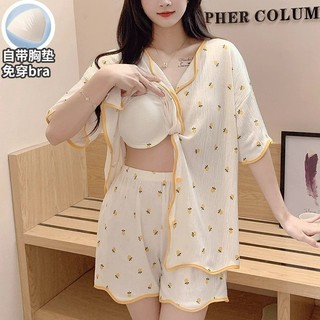 Pad Bộ Đồ Ngủ Nữ Mùa Hè Tay Ngắn Hoạt Hình Nữ Cardigan Rời Kích Thước Lớn Bộ Quần Áo Gia Đình