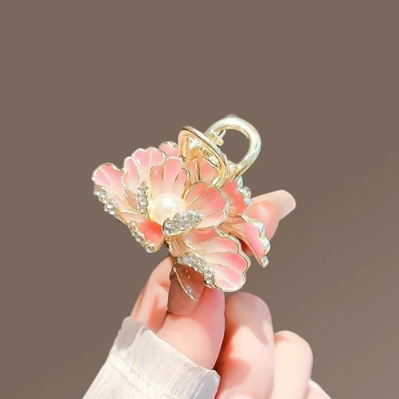 Mauropoli [Hàng có sẵn] Kẹp tóc hoa mẫu đơn cổ dành cho nữ Kẹp kẹp trung bình Đầu sau Cảm giác cao cấp Tóc cá mập Kẹp tóc nửa mảnh Mũ đội đầu