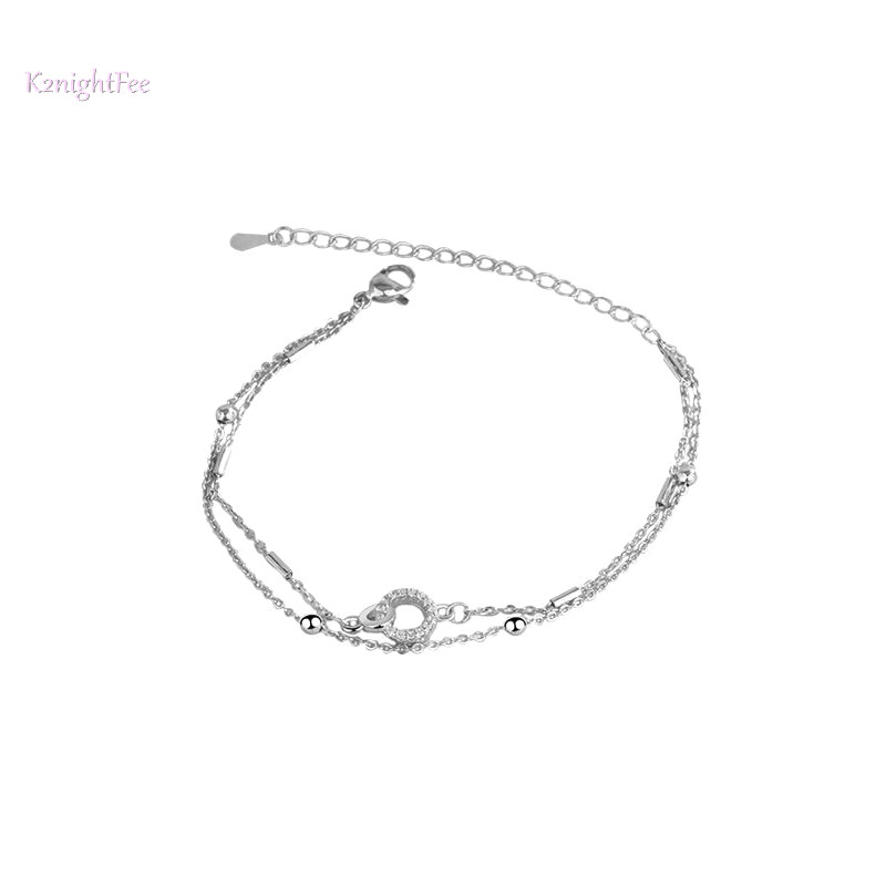 K2nightfee Hợp Thời Trang Hai Lớp Hạt Tròn Nhỏ Vòng Tay Nữ Vòng Tay Màu Bạc Dây Xích Nữ Vòng Tay Đơn Giản Trang Sức VN