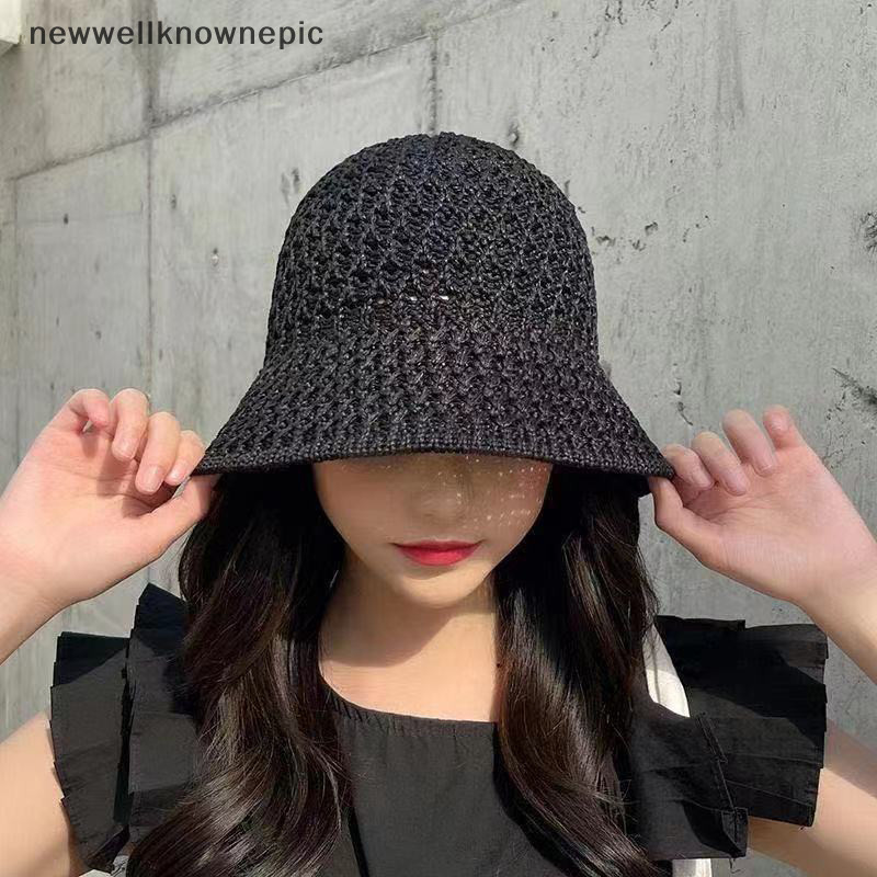 Newwellknownepic Nón Thiết Kế Vành Rộng Nữ Xô Mũ Mùa Hè Rơm Dệt Tấm Che Nắng Mũ Rỗng Sọc Mũ Đi Biển VN