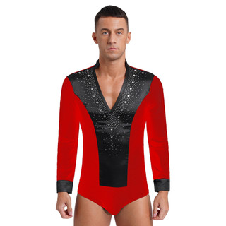 Yhong Nam Lấp Lánh Kim Cương Giả Leotard Cổ Chữ V Dài Tay Body Cho Khiêu Vũ Latin