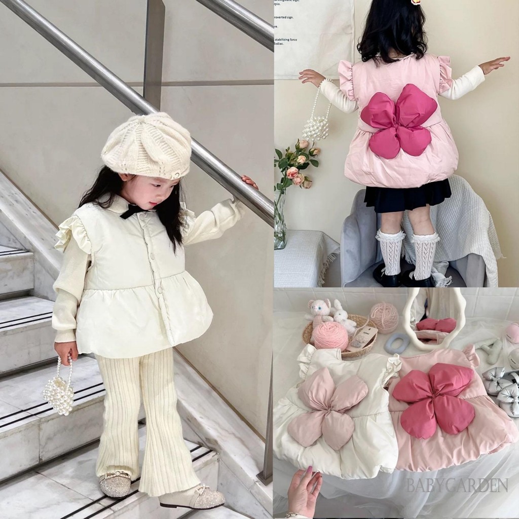/ / -kids / Bé gái Nút Bướm Ấm Áp Cotton Đệm Áo Dày Ngọt Ngào Thu Đông Áo Khoác Áo Khoác Ngoài