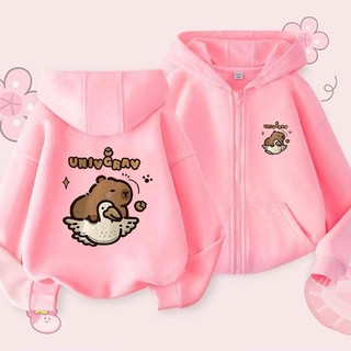 2024 Capybara Kun Áo Khoác Bé Gái Zip Up Áo Khoác Dễ Thương Trẻ Em Thu Đông Áo Khoác Ngoài Phong Cách Hợp Thời Trang